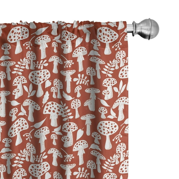 Ambesonne Mushroom Curtains, Leaves Berries Amanita, Pair of 28"x84", Burnt Sienna White