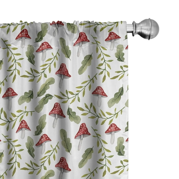 Ambesonne Mushroom Curtains, Leaves Forest Elements, Pair of 28"x63", Reseda Green Ruby