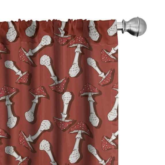 Ambesonne Mushroom Curtains, Psychedelic Amanita, Pair of 28"x95", Burnt Sienna Red White