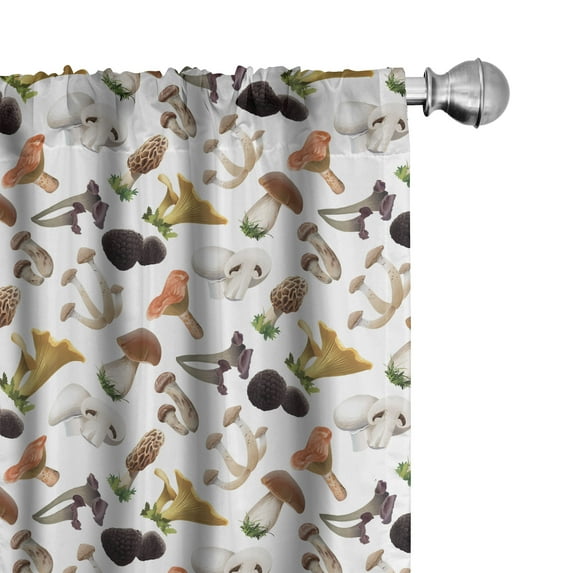 Ambesonne Mushroom Curtains, Realistic Style Fresh, Pair of 28"x63", Multicolor
