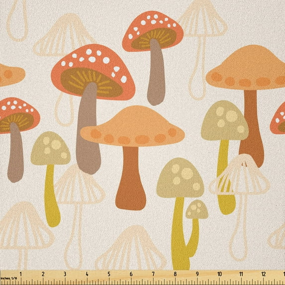 Ambesonne Mushroom Fabric by the Yard Microfiber, Striped or Dotted Veggie, 2 Yards, Pale Peach Umber Orange