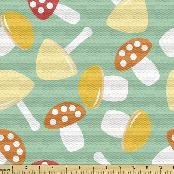 Ambesonne Mushroom Fabric by the Yard Upholstery, Colorful Toadstools, 1 Yard, Mint Green and Multicolor