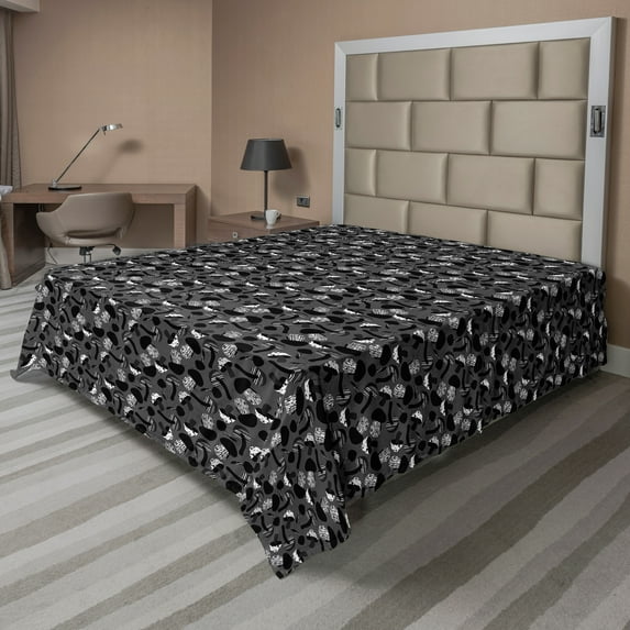 Ambesonne Mushroom Flat Sheet, Creative Grunge Toadstools, Queen Size, Taupe Grey Grey