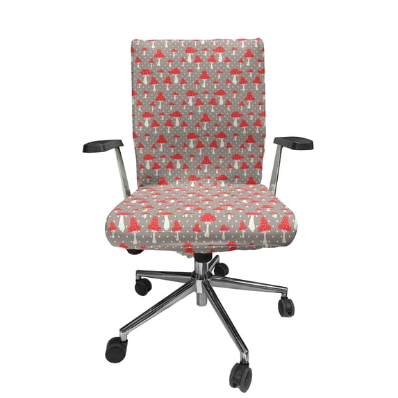 Ambesonne Mushroom Office Chair Cover Stretchable High Back, Amanita Polka Dot, Taupe Cream Red