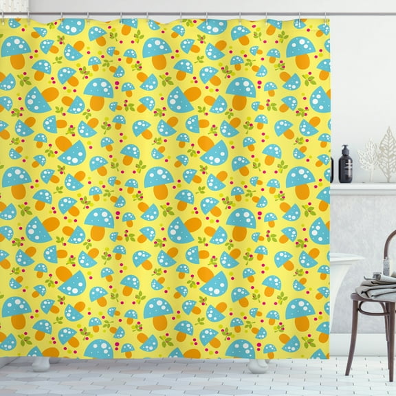 Ambesonne Mushroom Shower Curtain, Mushrooms Pattern, 69"Wx75"L, Yellow Multicolor