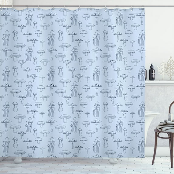 Ambesonne Mushroom Shower Curtain, Sketch Mushrooms Artwork, 69"Wx70"L, Pale Blue