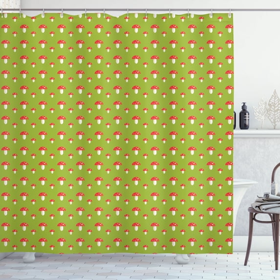 Ambesonne Mushroom Shower Curtain, Toadstools, 69"Wx84"L, Apple Green Vermilion