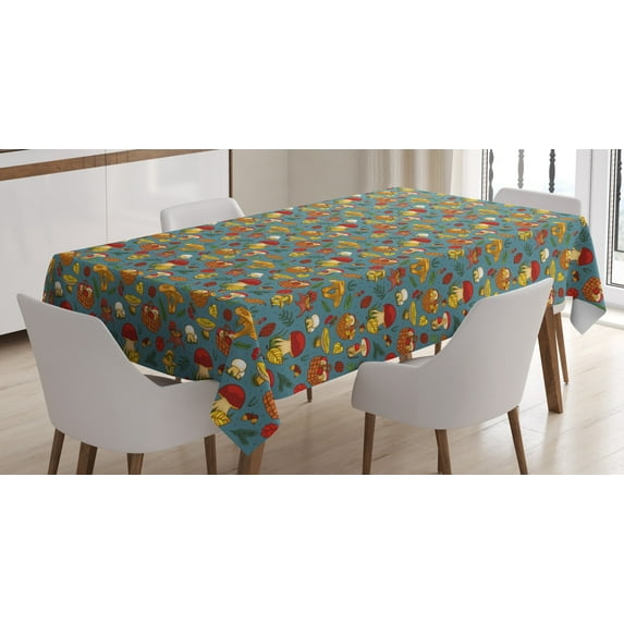 Ambesonne Mushroom Tablecloth Rectangular Table Cover, Picnic in Forest Pattern, 60"x90", Multicolor