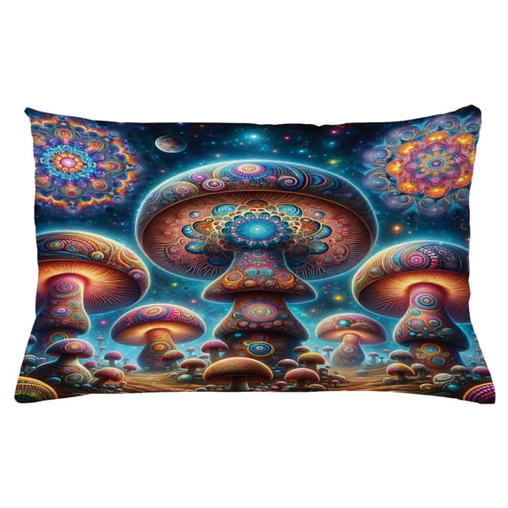 Ambesonne Mushroom Throw Pillow Cushion Cover, Psychedelic Starry Astral, 26" X 16", Aqua Marigold Indigo