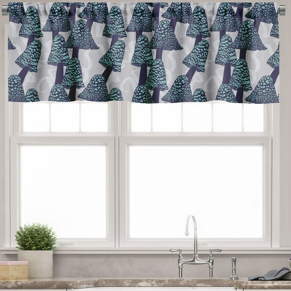 Ambesonne Mushroom Valance Pack of 2, Abstract Art Wild Forest, 54"X18", Indigo and Turquoise
