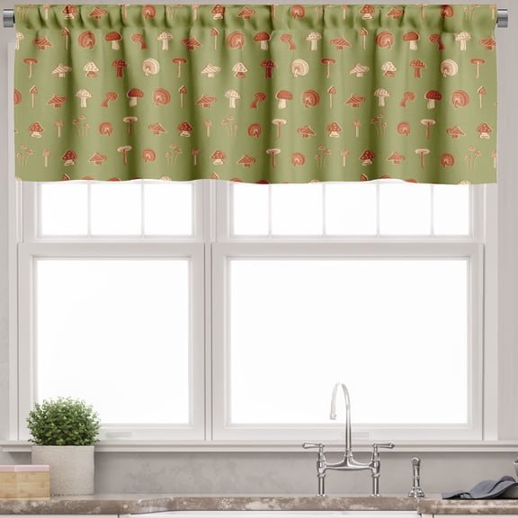 Ambesonne Mushroom Valance Pack of 2, Abstract Organic Plant Art, 54"X12", Pale Olive Green Beige