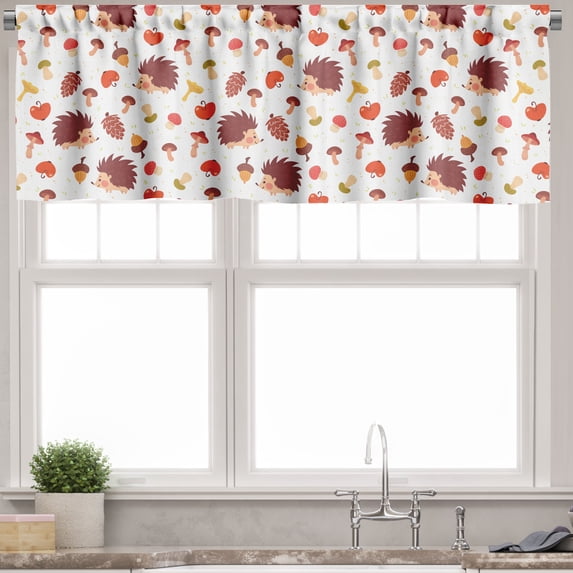 Ambesonne Mushroom Valance Pack of 2, Autumn Hedgehog Acorns, 54"X12", Multicolor