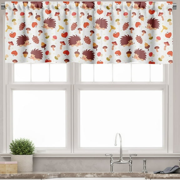 Ambesonne Mushroom Valance Pack of 2, Autumn Hedgehog Acorns, 54"X18", Multicolor