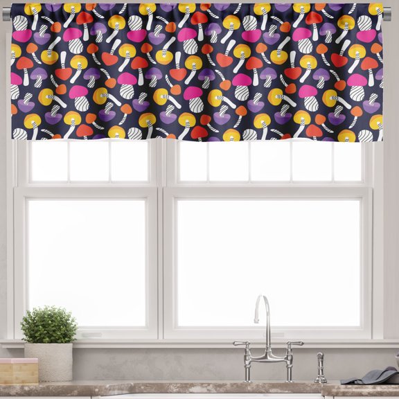 Ambesonne Mushroom Valance Pack of 2, Funny Colorful Toadstools, 54"X12", Multicolor