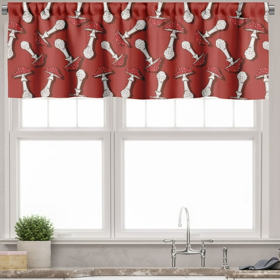 Ambesonne Mushroom Valance Pack of 2, Psychedelic Amanita, 54"X18", Burnt Sienna Red White