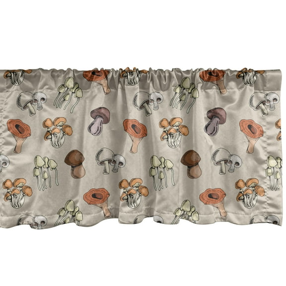 Ambesonne Mushroom Window Valance, Autumnal Woodland Theme, 42" x 12", Pale Tan and Multicolor