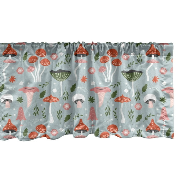 Ambesonne Mushroom Window Valance, Cartoon Floral Pattern Art, 54" X 12", Pale Blue Grey Dried Rose