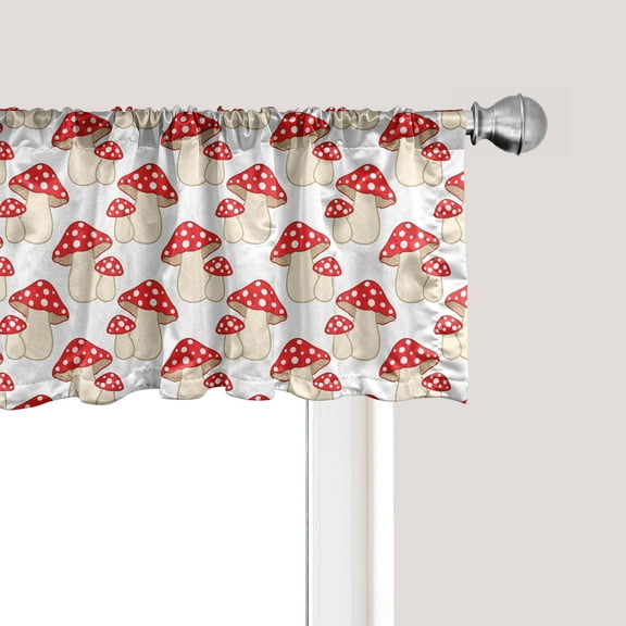 Ambesonne Mushroom Window Valance, Cartoon Style Amanita, 42" x 12", Cream Red