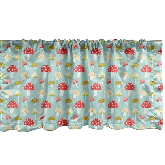 Ambesonne Mushroom Window Valance, Cartoon Style Polka Dotted, 54" X 12", Pale Teal Coral Cream