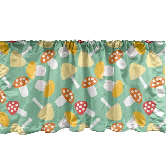 Ambesonne Mushroom Window Valance, Colorful Toadstools, 54" X 18", Mint Green and Multicolor
