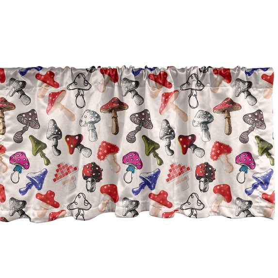 Ambesonne Mushroom Window Valance, Creative Design Pastel, 54" X 18", Multicolor