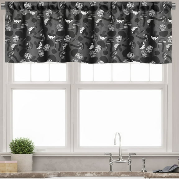 Ambesonne Mushroom Window Valance, Creative Grunge Toadstools, 54" X 12", Taupe Grey Grey