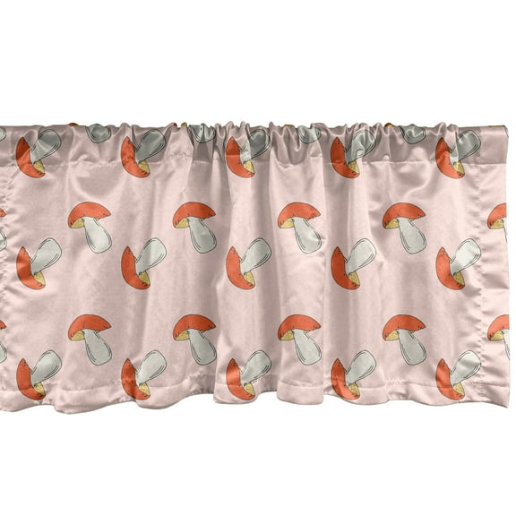 Ambesonne Mushroom Window Valance, Doodle Style Mushrooms, 42" x 12", Eggshell and Multicolor