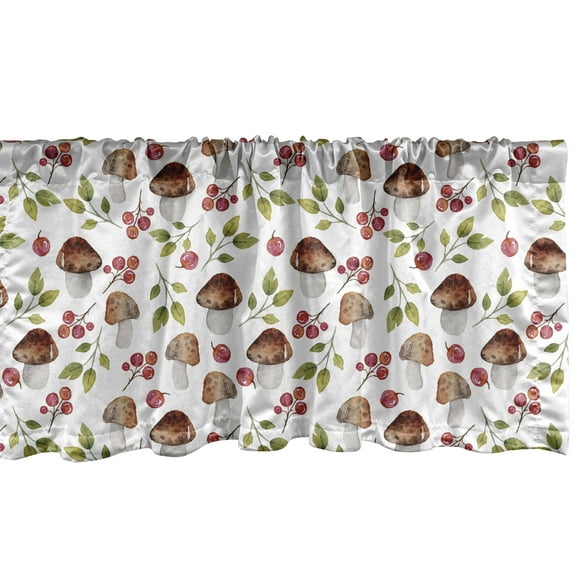 Ambesonne Mushroom Window Valance, Forest Elements Watercolor, 54" X 12", Multicolor