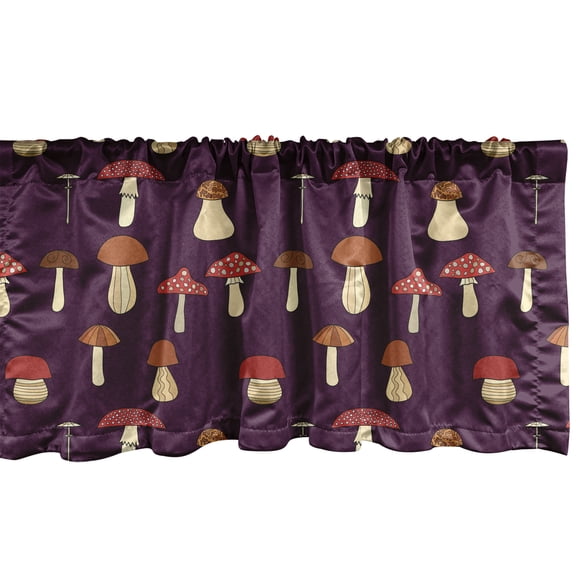 Ambesonne Mushroom Window Valance, Porcini and Amanita, 54" X 12", Multicolor