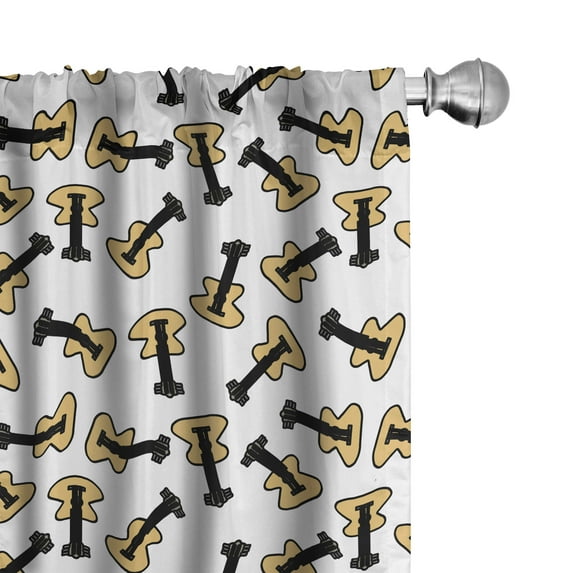 Ambesonne Music Window Curtains, Cartoon Art Acoustic Guitars, Each 28" W x 95" L, White and Sand Brown