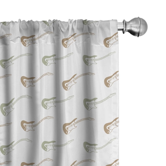 Ambesonne Music 4-Panel Curtains, Diagonally Designed Guitars, 56"x84", Camel White and Green
