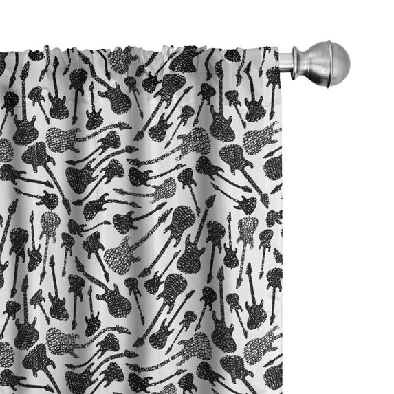 Ambesonne Music Window Curtains, Grunge Electric Guitars, Each 28" W x 95" L, Black Grey White