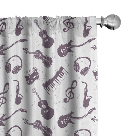 Ambesonne Music Window Curtains, Musical Instruments and Notes, Each 28" W x 84" L, Eggplant and White