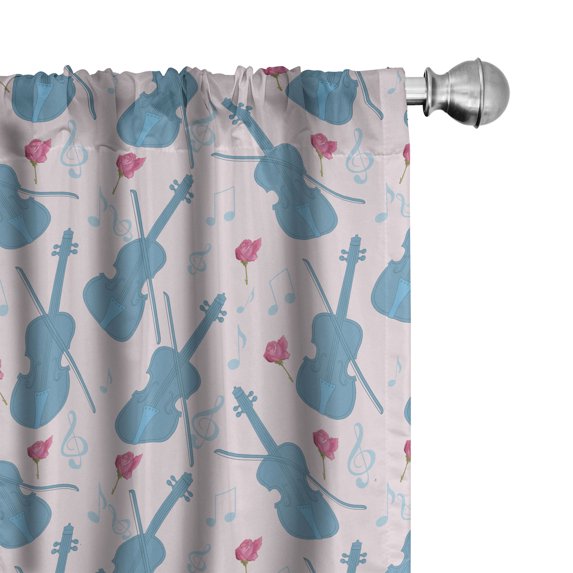 Ambesonne Music Window Curtains, Violin with Notes Pattern, Each 28" W x 95" L, Slate Blue Pale Pink