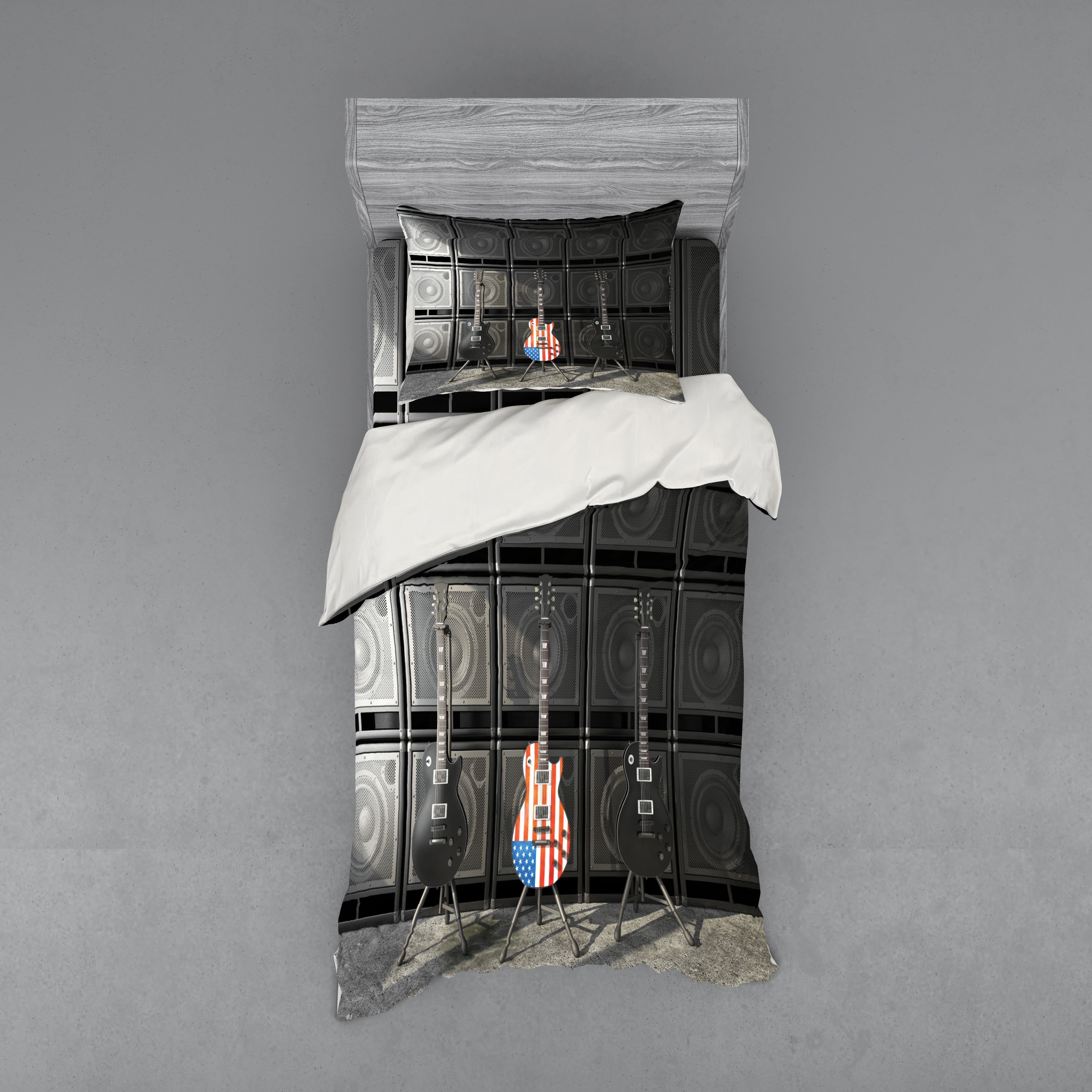 Twin Black and Multicolor Guitar Duvet Cover Set