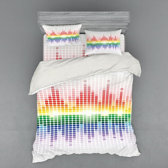 Ambesonne Music Bedding Set 4 Pcs, Vibrant Colors Club Disco, Queen, Multicolor