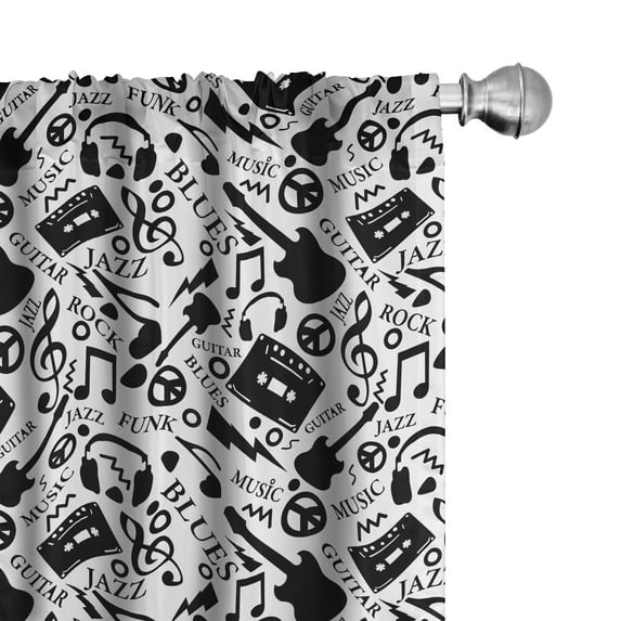 Ambesonne Music Curtains, Blues Jazz Punk Rock Sign, Pair of 28"x63", Black White