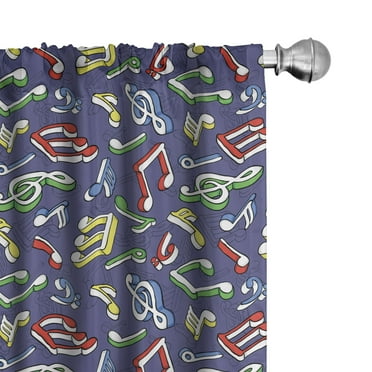 Ambesonne Music Curtains, Cartoon Colorful Notes, Pair of 28"x63", Multicolor