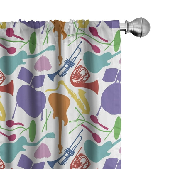 Ambesonne Music Curtains, Colorful Instruments Bass, Pair of 28"x95", Multicolor
