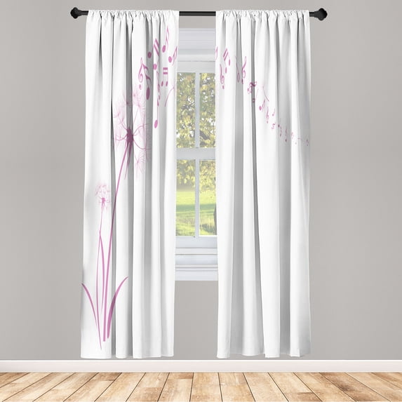 Ambesonne Music Curtains, Dandelion Summer Meadow Print, Pair of 28"x63", Pale Fuchsia