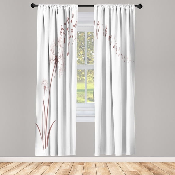 Ambesonne Music Curtains, Dandelion Summer Meadow Print, Pair of 28"x63", Pale Ruby