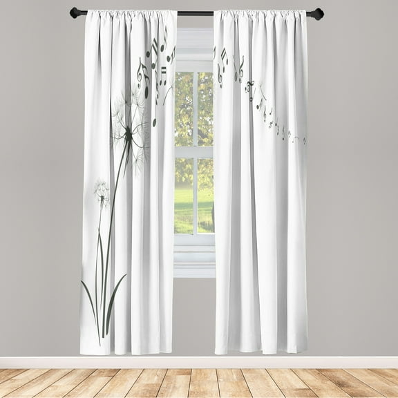 Ambesonne Music Curtains, Dandelion Summer Meadow Print, Pair of 28"x84", Dark Tan