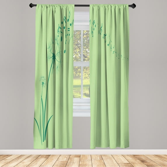 Ambesonne Music Curtains, Dandelion Summer Meadow Print, Pair of 28"x84", Pistachio Green