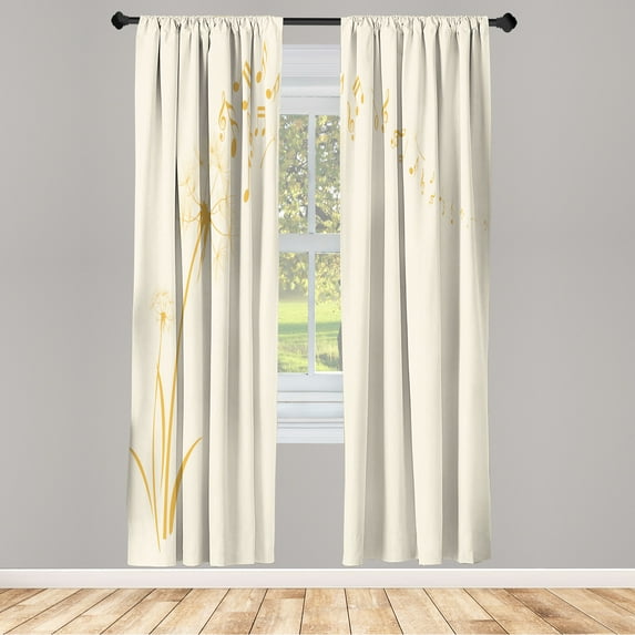 Ambesonne Music Curtains, Dandelion Summer Meadow Print, Pair of 28"x95", Earth Yellow