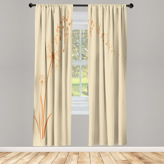 Ambesonne Music Curtains, Dandelion Summer Meadow Print, Pair of 28"x95", Pale Peach