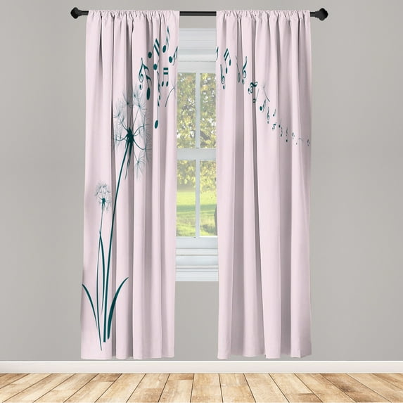 Ambesonne Music Curtains, Dandelion Summer Silhouettes, Pair of 28"x84", Forest Green