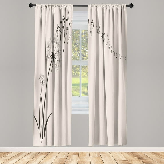 Ambesonne Music Curtains, Dandelion Summer Silhouettes, Pair of 28"x95", Dark Grey