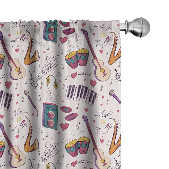 Ambesonne Music Curtains, Drums Speakers Records, Pair of 28"x63", Multicolor