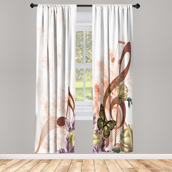 Ambesonne Music Curtains, Music Romance Antique Print, Pair of 28"x63", Chocolate