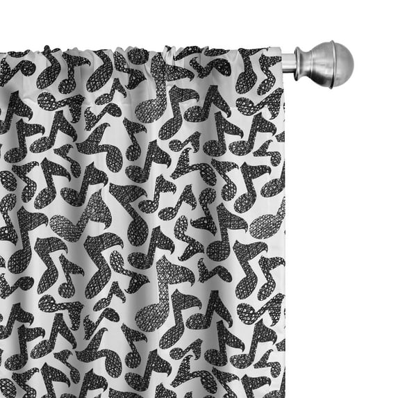 Ambesonne Music Curtains, Notes Sketchy Doodle Art, Pair of 28"x63", Black White